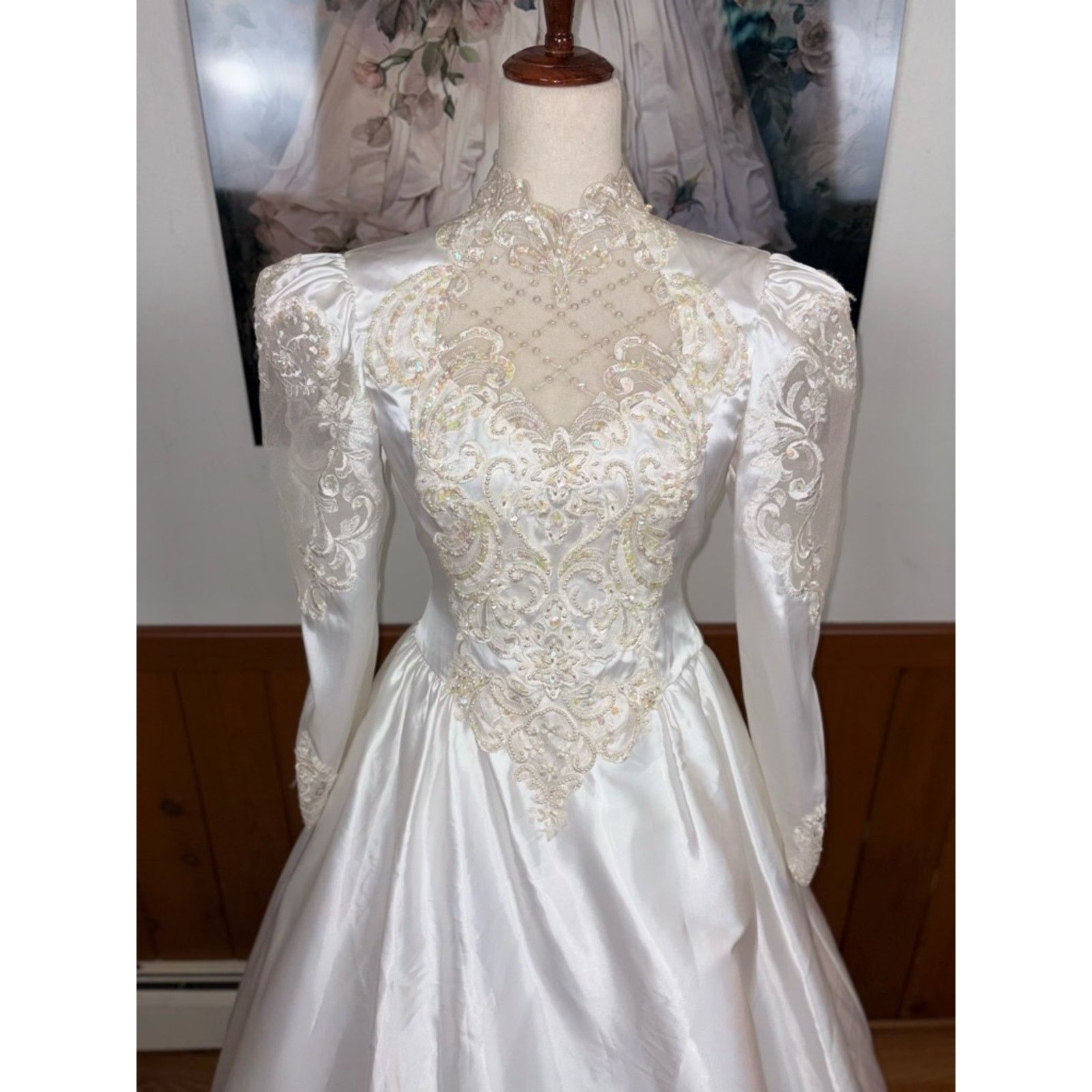Other Beautiful Vintage 90s Alfred Angelo White Satin Wedding Gown Size L / US 10 / IT 46 - 2 Thumbnail