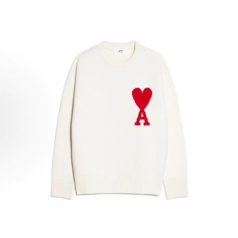 AMI AMI Cream Wool Sweater with Heart Design 0089 Size S / US 4 / IT 40 - 1 Thumbnail