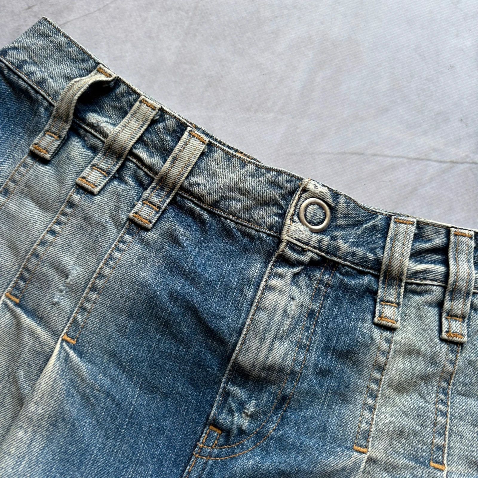 Hysteric Glamour Y2K 00s Replay Denim Faded distressed Embroidered Mini Skirt Size 30" / US 8 / IT 44 - 4 Thumbnail