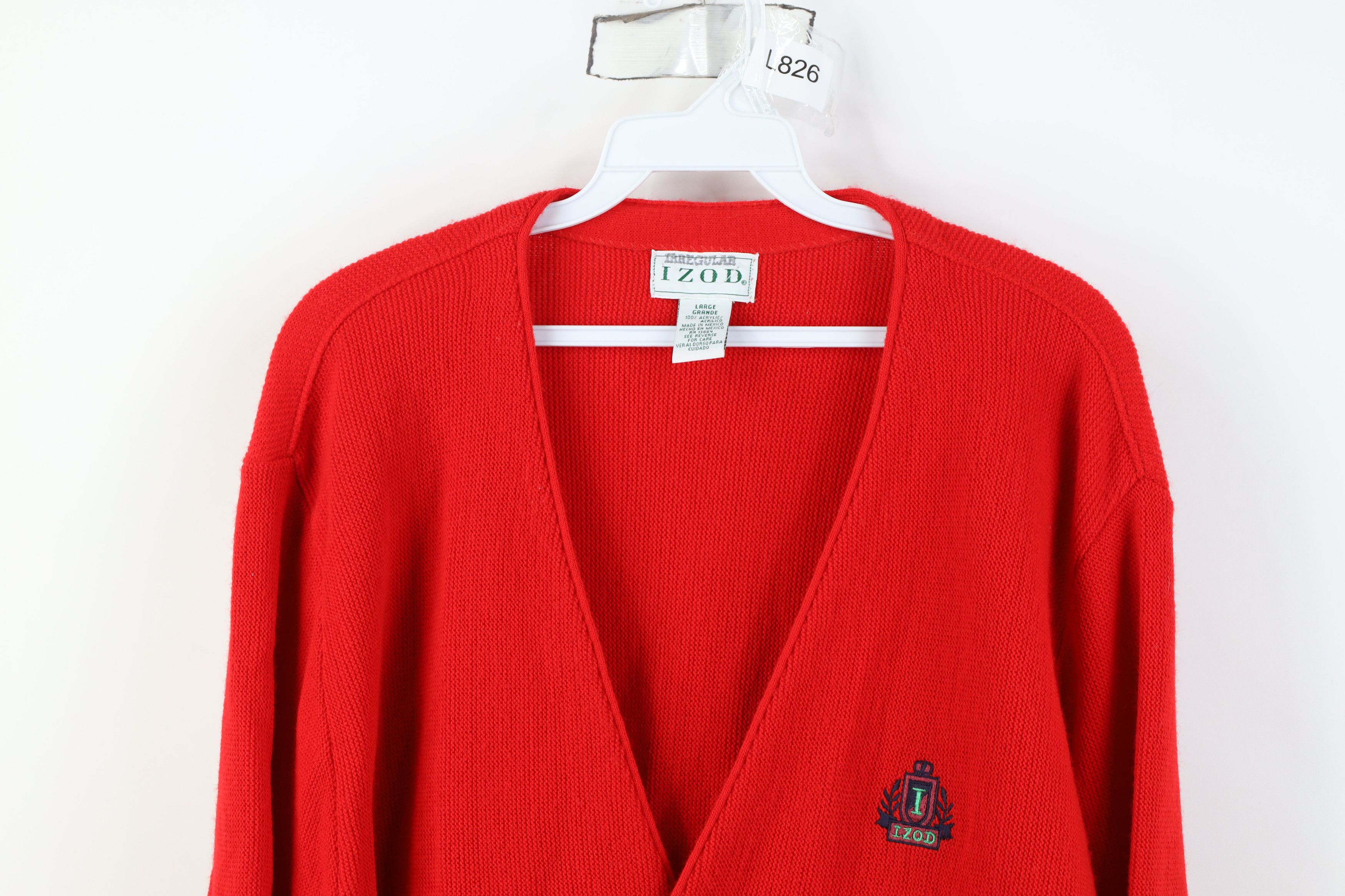 Izod Vintage 90s Izod Knit Button Cardigan Sweater Red Acrylic Size US L / EU 52-54 / 3 - 2 Thumbnail
