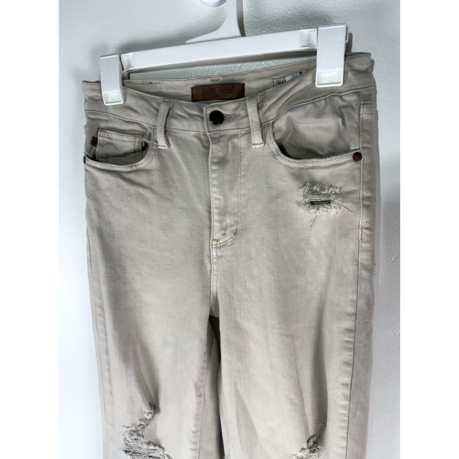 Vintage Judy Blue Jeans Beige Wash Distressed Wide-Leg Womens 27 Jeans Wide-Leg 5-Pocket Denim Cotton Polyester Spandex Retro Bohemian Hipster Size 27" / US 4 / IT 40 - 3 Thumbnail