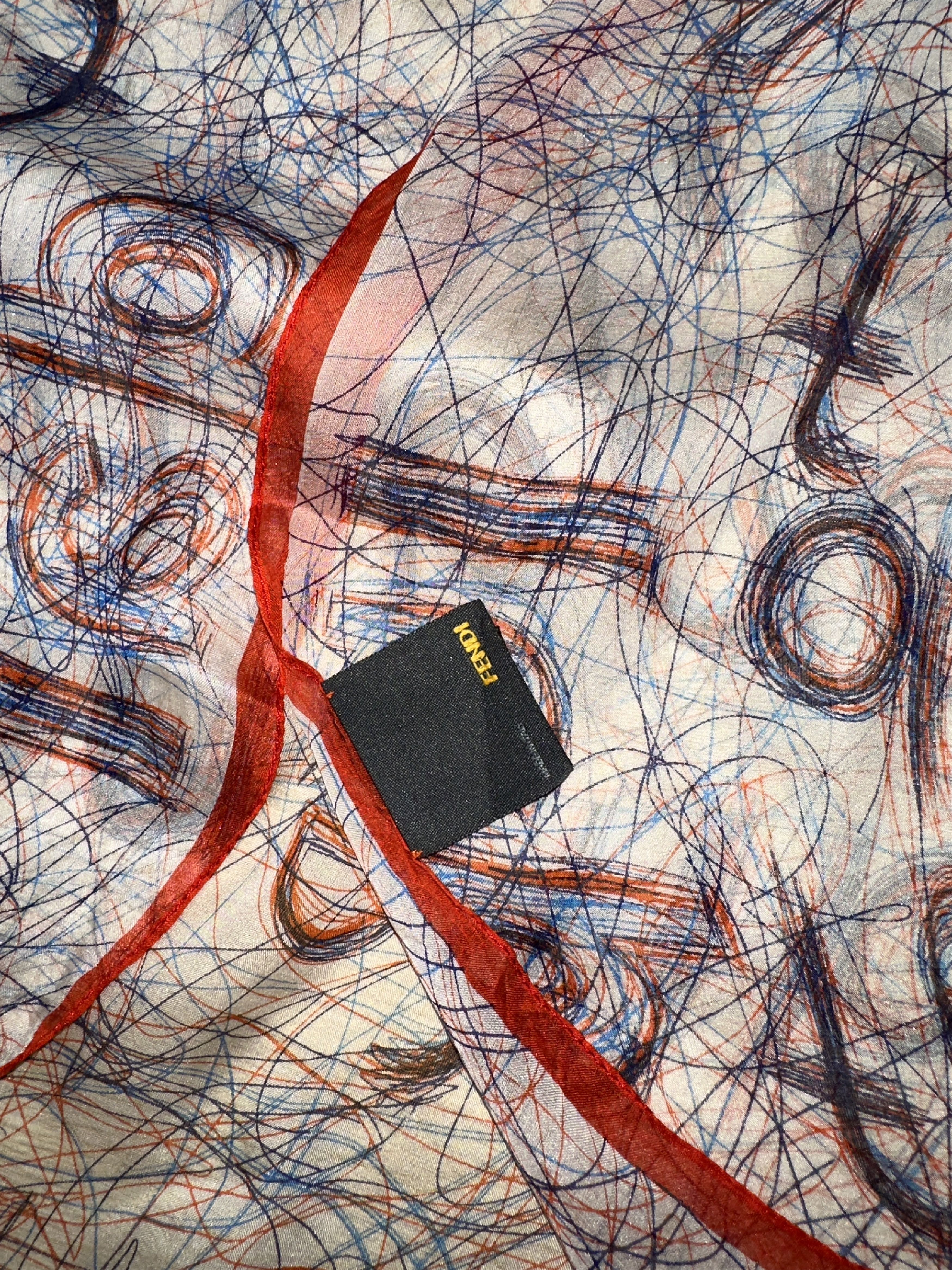 Fendi Fendi Monogram Scribble Logo 100% Silk Long Scarf 170x65 Cm Size ONE SIZE - 2 Thumbnail