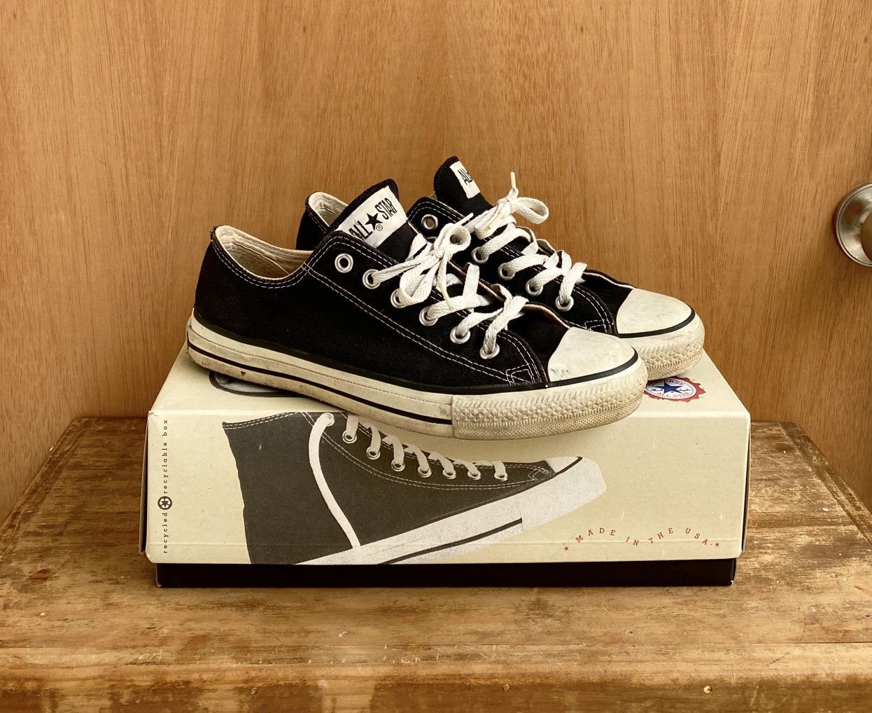 image of Vintage Made In Usa Converse Chuck Taylor All Star Low Shoes in Black, Men's (Size 9)