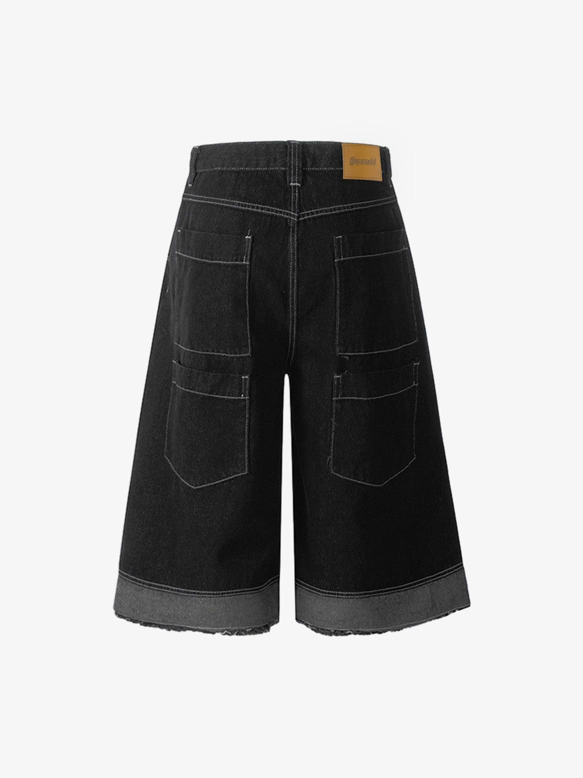 Jean Black Multi-pocket Exposed Raw Edge Cropped Jeans Size US 34 / EU 50 - 3 Thumbnail