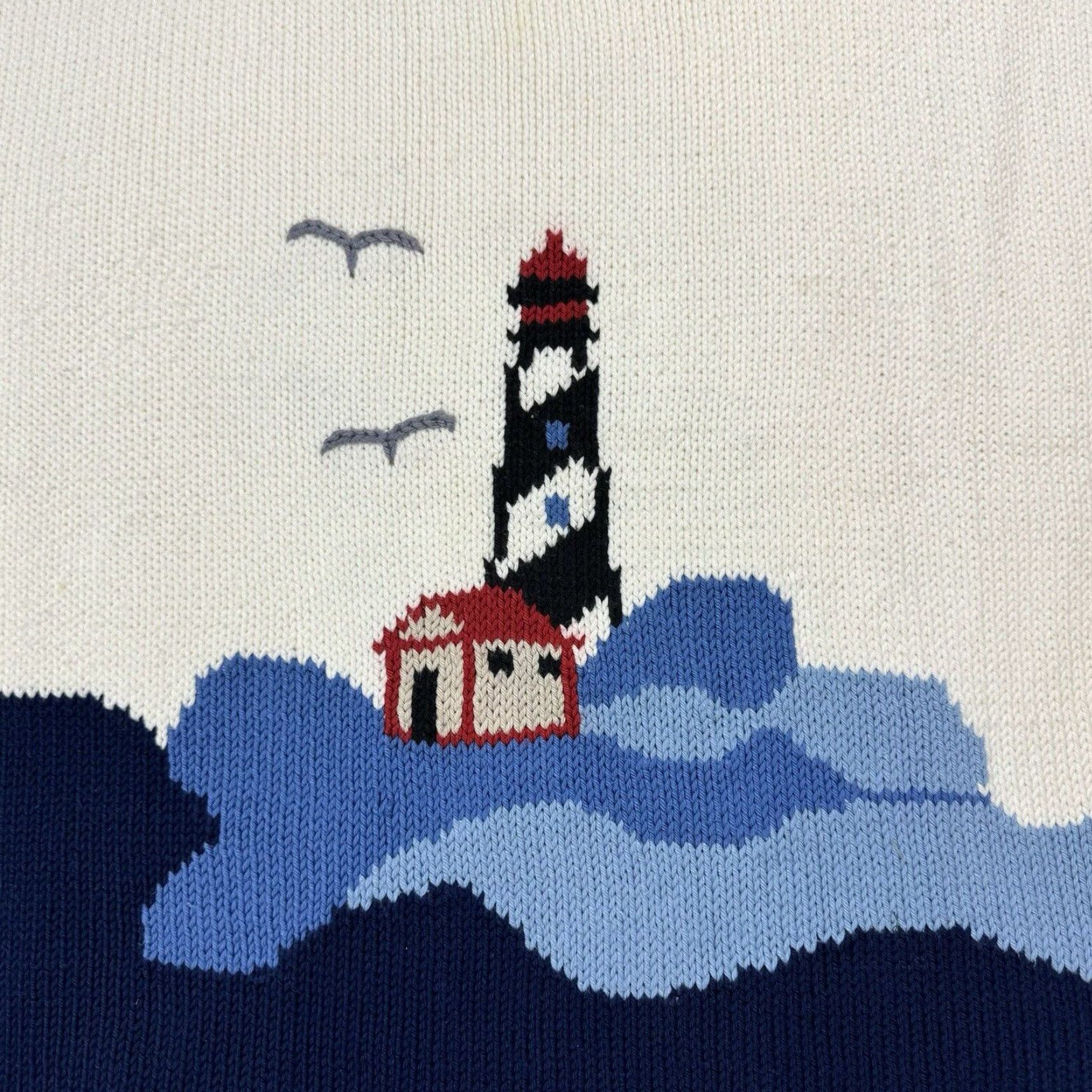 Vintage VINTAGE 90s Rey Wear Hand Knit Cotton Lighthouse Ocean Graphic Sweater Womens 2X Large Size XXL / US 16-18 / IT 52-54 - 2 Thumbnail