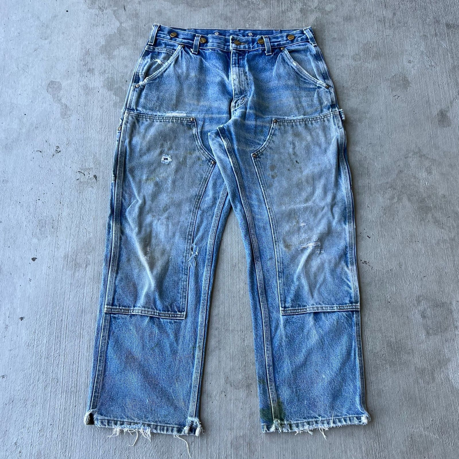 Carhartt × Vintage Carhartt faded denim blue jean double knee work wear pants Size US 32 / EU 48 - 1 Thumbnail