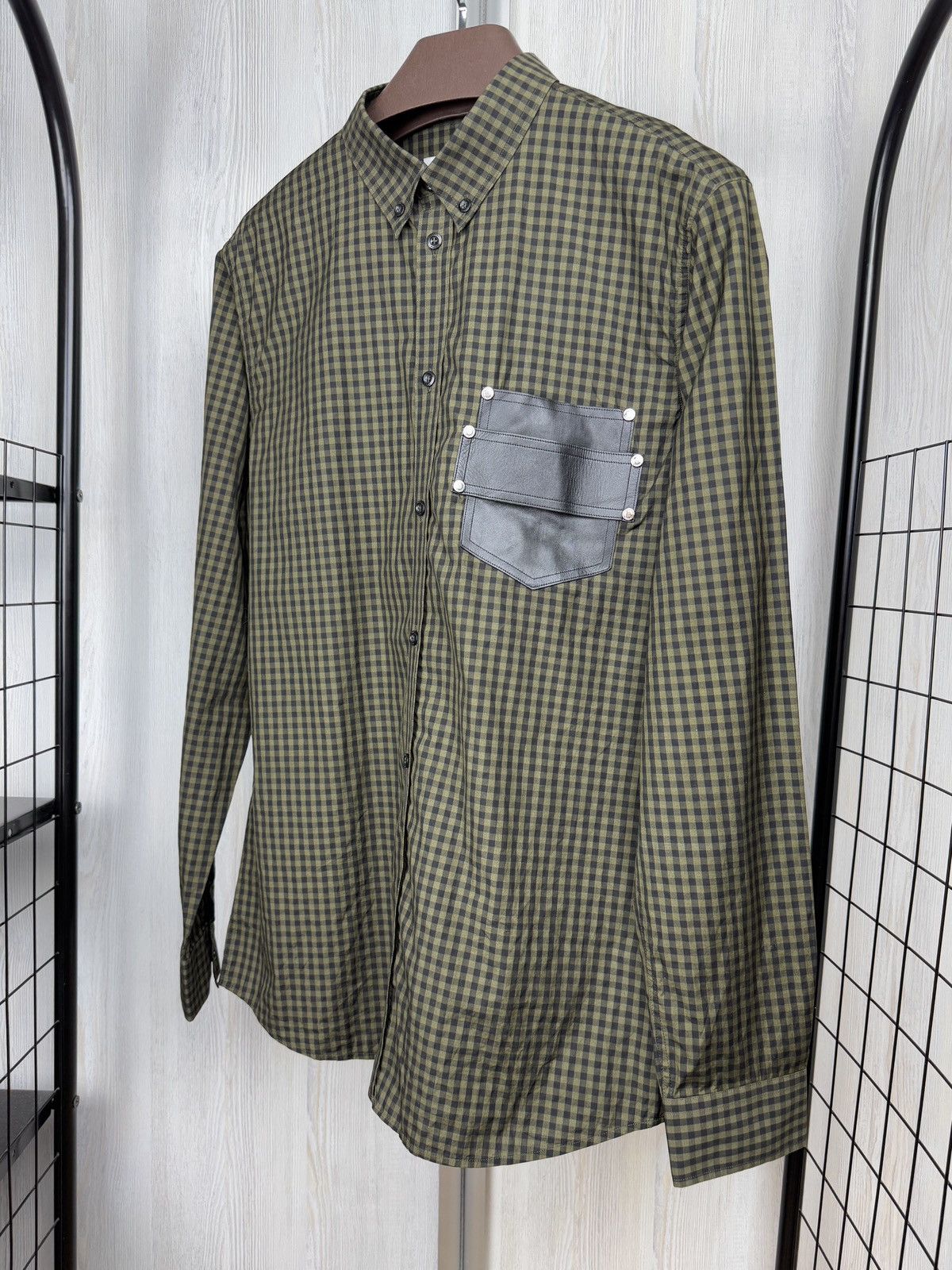 Givenchy Givenchy green checkered leather trim contemporary fit shirt Size US L / EU 52-54 / 3 - 5 Thumbnail
