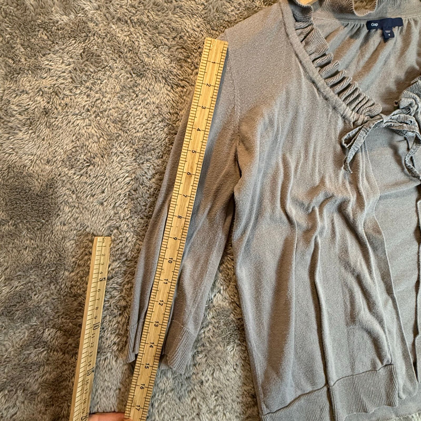Gap Gap Gray Cotton Cardigan Sweater Open Tie Neck Ruffle S Y2K Size S / US 4 / IT 40 - 9 Thumbnail