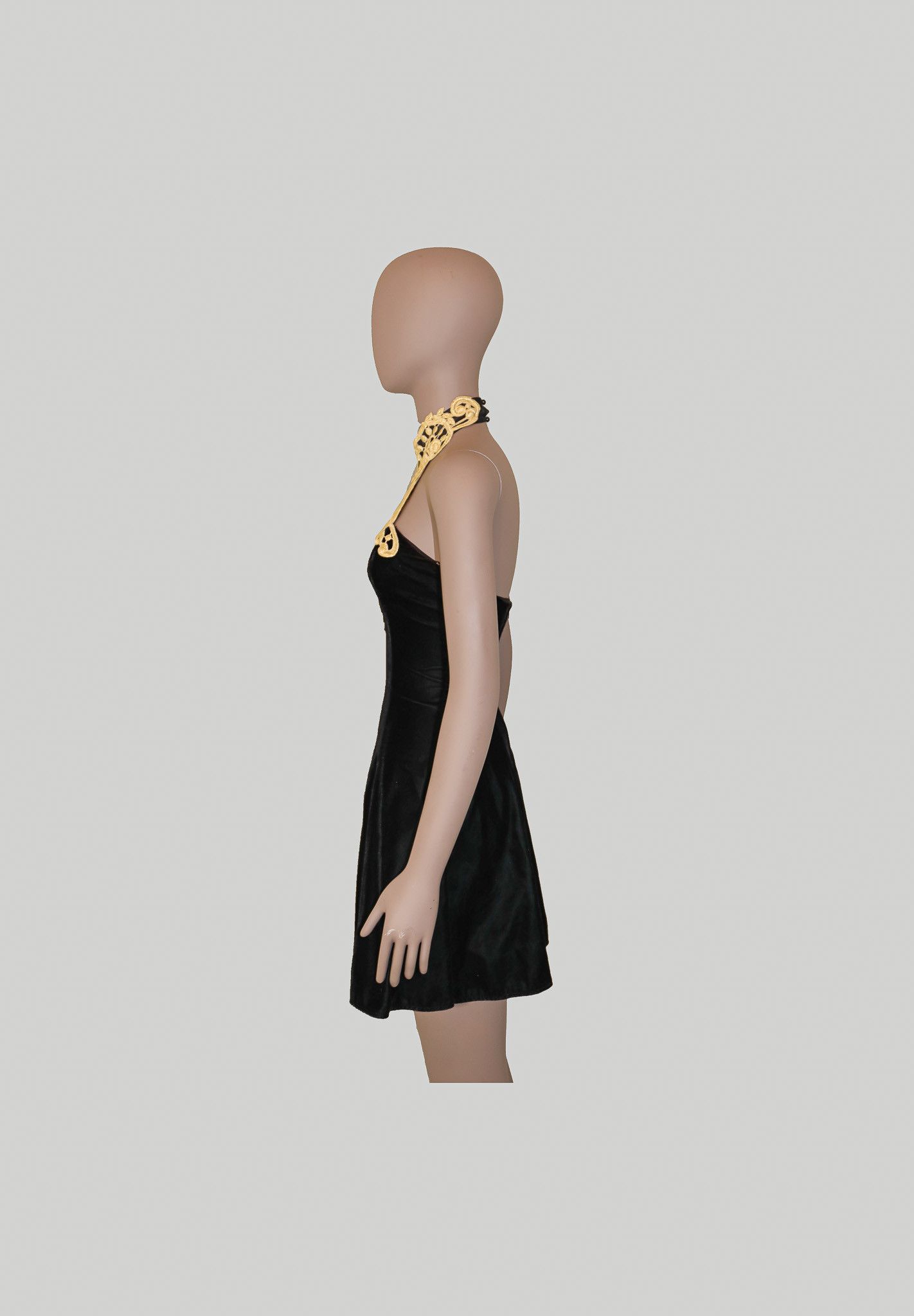 Jessica McClintock Vintage Jessica McClintock Black Gold Lace Halter Dress Size S / US 4 / IT 40 - 4 Thumbnail