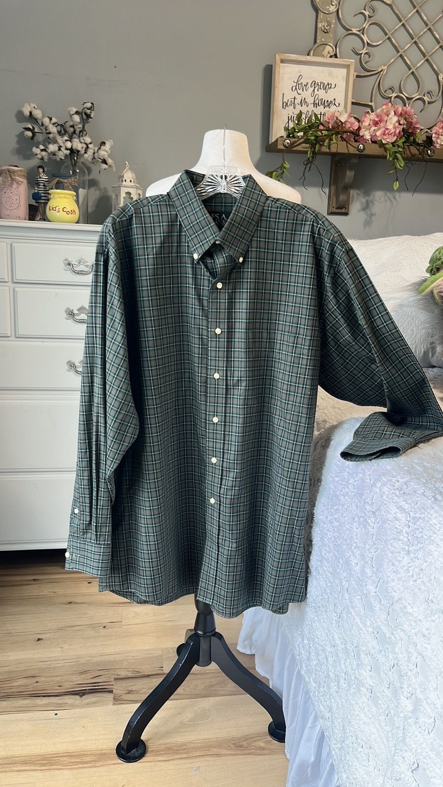 Jos. A. Bank Jos A Bank Dark Green Plaid Long Sleeve Button Down Size US L / EU 52-54 / 3 - 3 Thumbnail