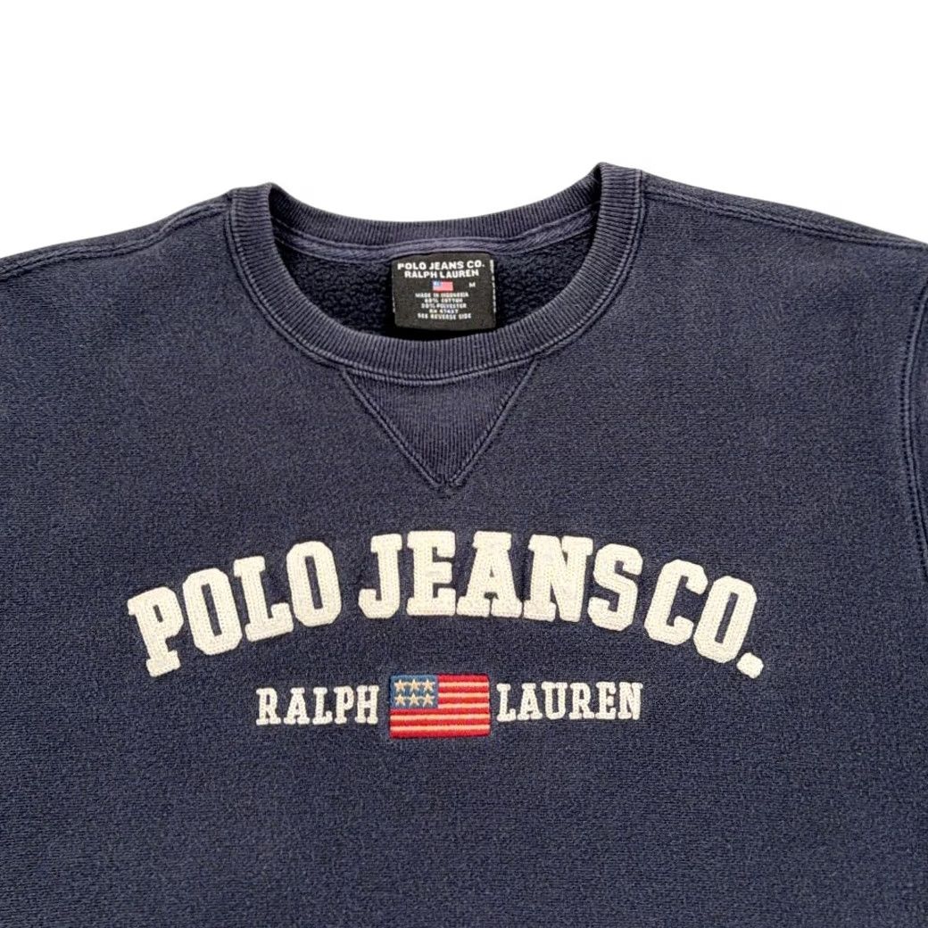 Polo Ralph Lauren VINTAGE Polo Jeans Co. Ralph Lauren Sweater Shirt Adult MEDIUM Blue 90s Embroidered Flag Pullover (Crew Neck) Mens Size US M / EU 48-50 / 2 - 2 Thumbnail