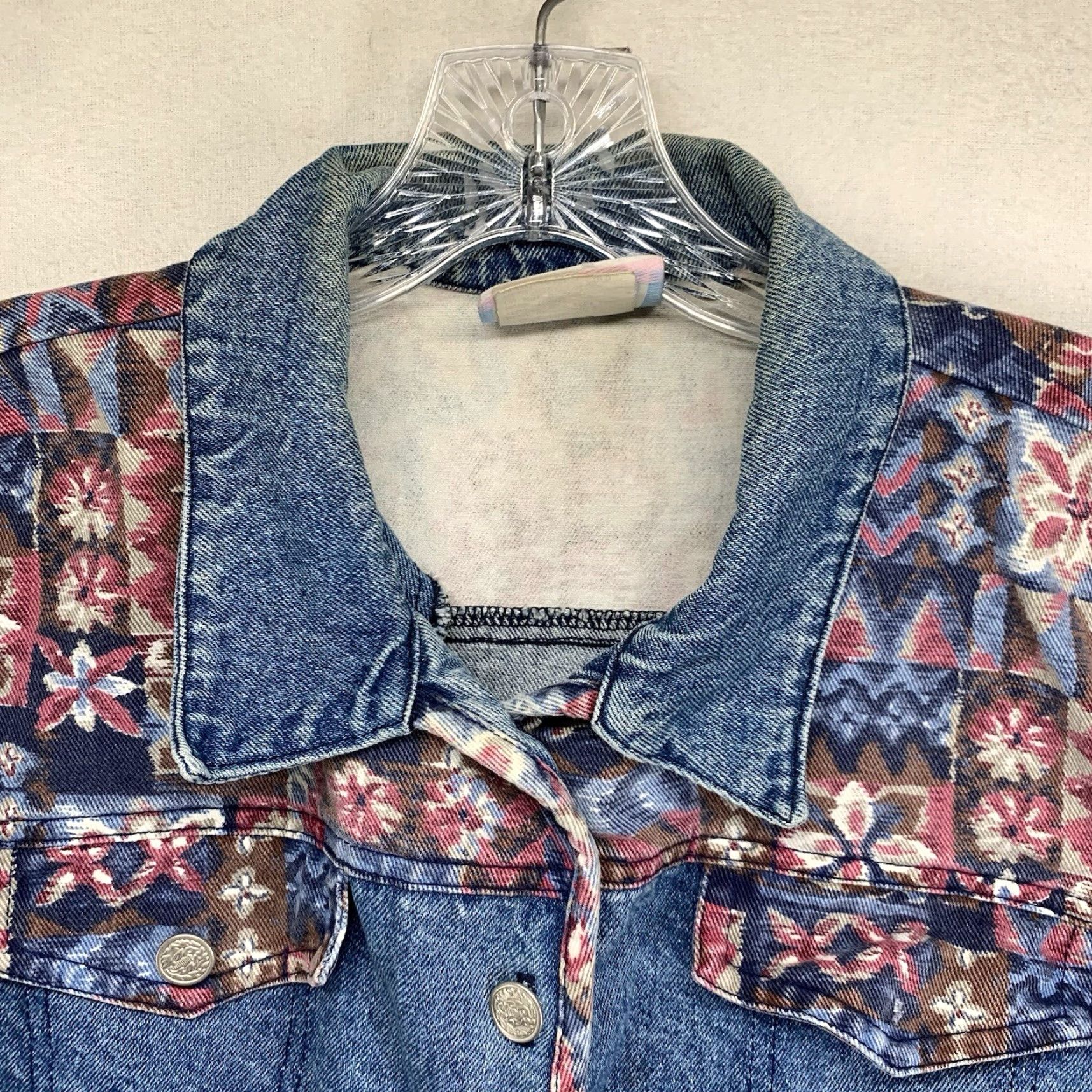 Denime VINTAGE Women’s Denim Jacket Medium Blue 80s 90s Fair Isle Pattern Crop Short Sleeve USA Size M / US 6-8 / IT 42-44 - 6 Thumbnail