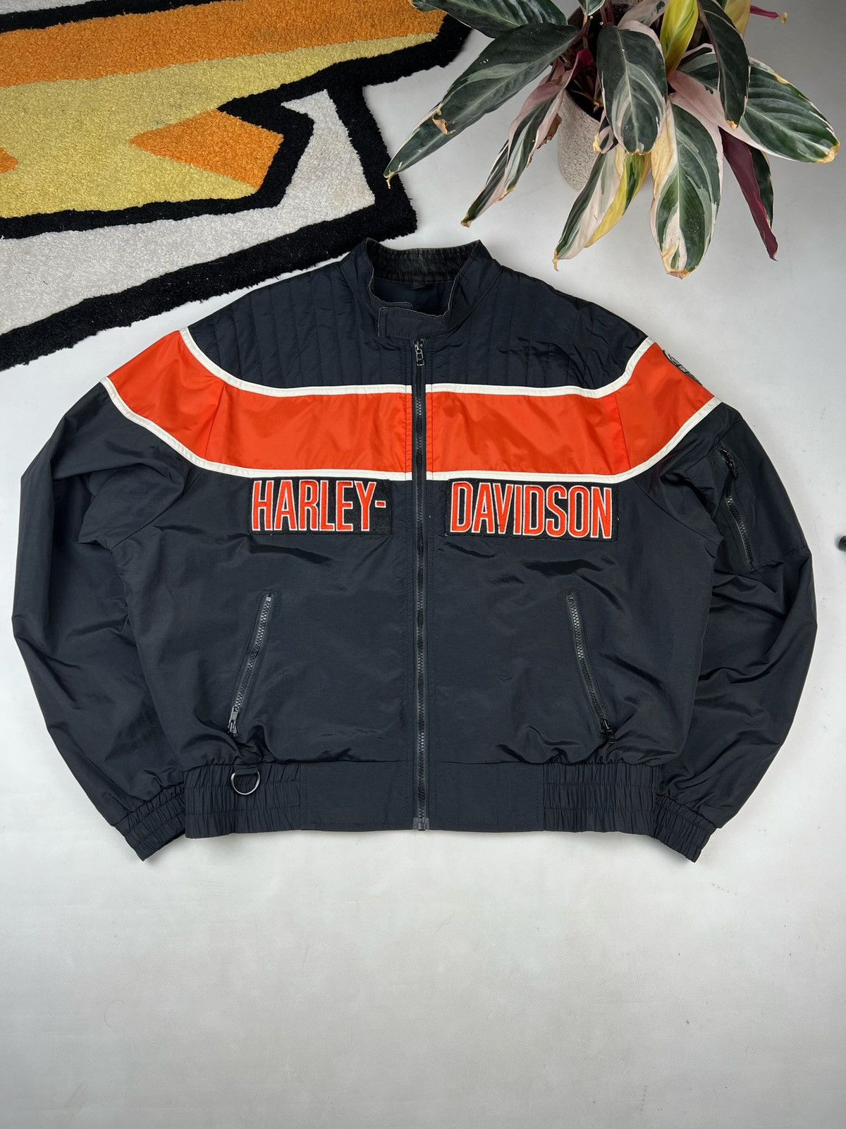 Vintage Harley Davison reversible Bomber Jacket Black size large sale tall