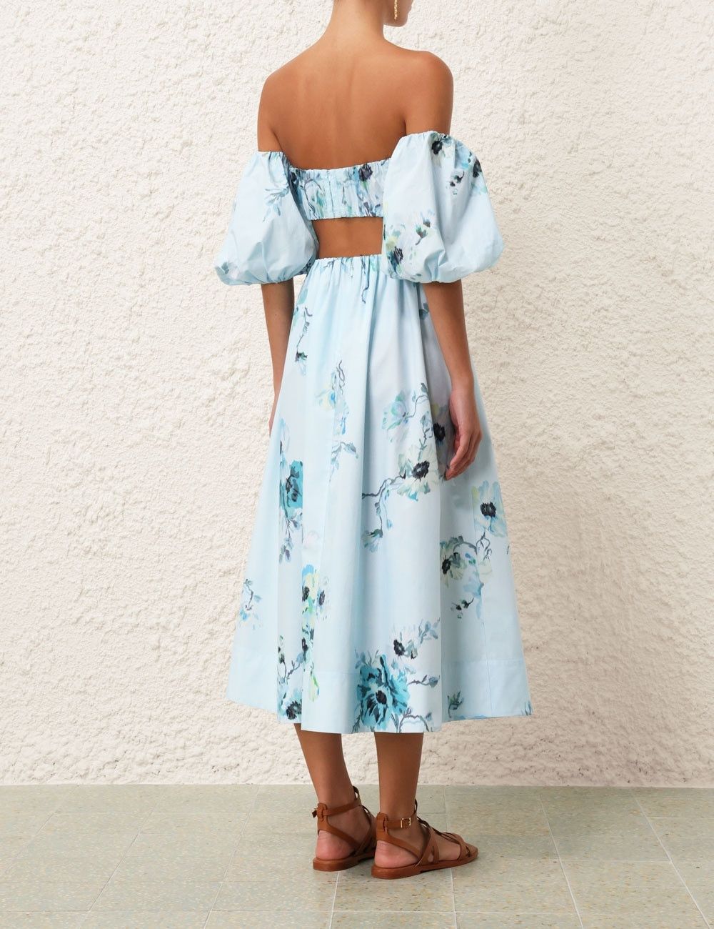 oc11z0525 Lightburst Puff Sleeve Floral Cotton Crop Top