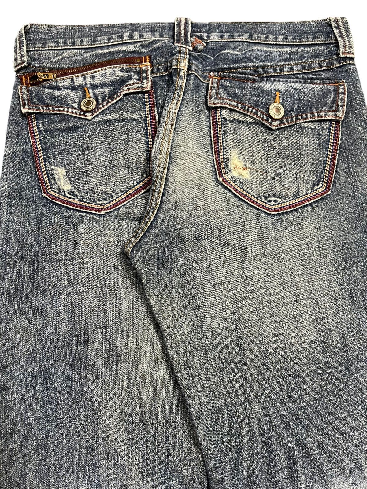 14th Addiction Vintage Japanese Brand Blue Faded Wash Distress Loose Jeans Size US 31 - 6 Thumbnail