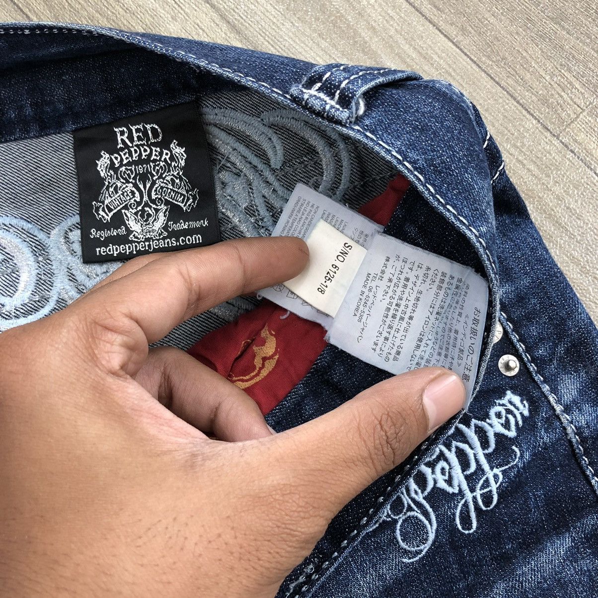 If Six Was Nine × Le Grande Bleu (L.G.B.) × Tornado Mart Y2K Red Pepper Distressed Embroidered Faded Denim Pants Size US 33 - 11 Thumbnail