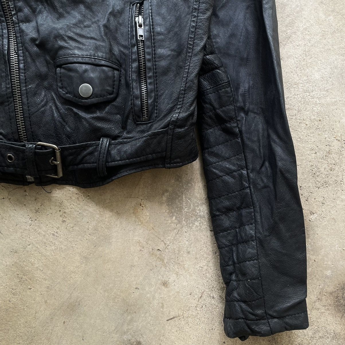 Le Grande Bleu (L.G.B.) Grail🔥 Archive Leather Jacket Asymmetrical Rick Owens Style Size US XS / EU 42 / 0 - 8 Thumbnail