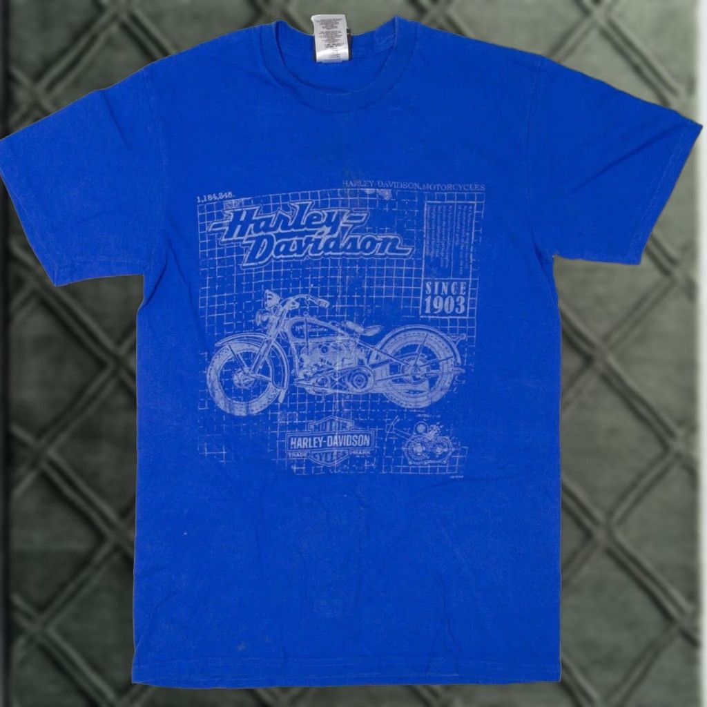 VINTAGE Harley-Davidson Portsmouth Virginia Marines Blueprint XL Rare Biker T Shirt Tee