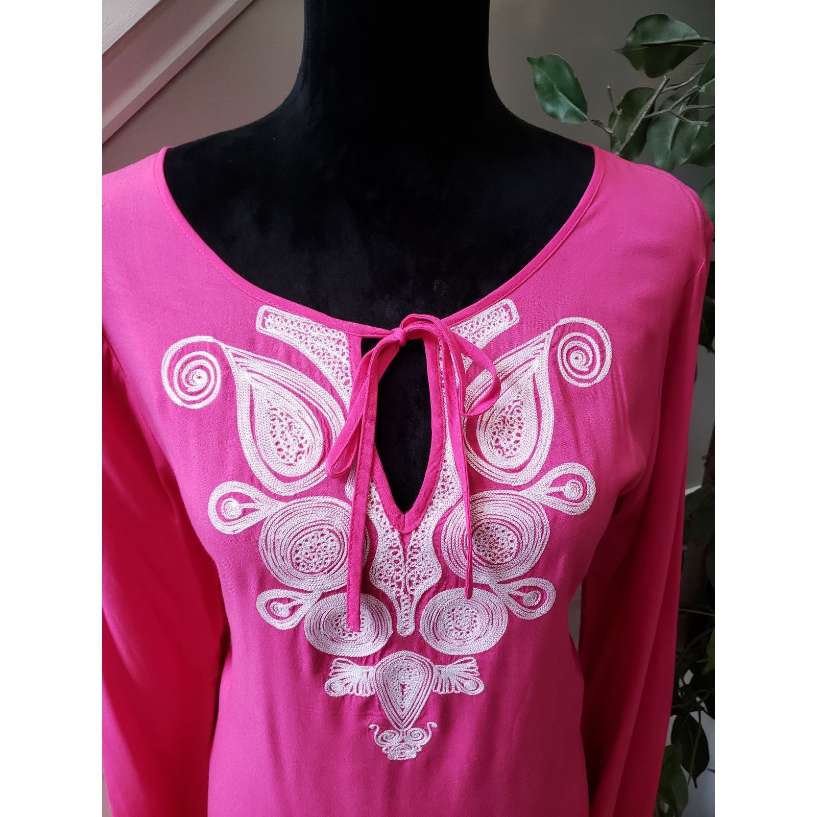 The Unbranded Brand Melissa Paige Tunic Top M Pink Embroidered Boho Peasant Size M / US 6-8 / IT 42-44 - 6 Thumbnail