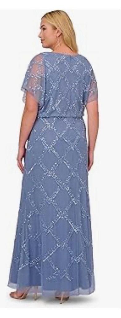 Adrianna Papell Women's Adrianna Papell Blue Beaded Blouson Gown Size 12 Size XL / US 12-14 / IT 48-50 - 2 Thumbnail