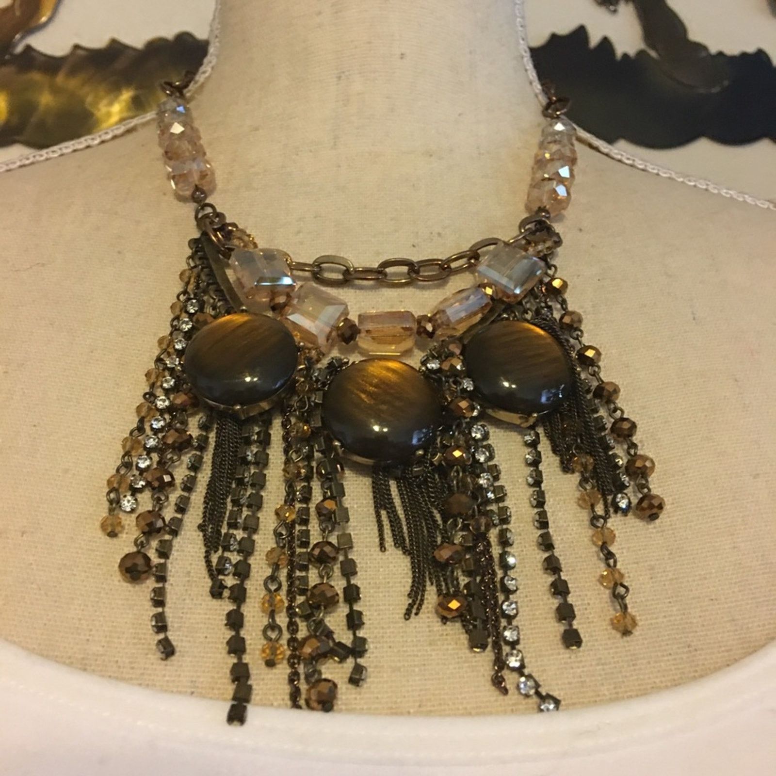 Jewelry Glass tiger eye amber stone chandelier necklace Size ONE SIZE - 1 Thumbnail