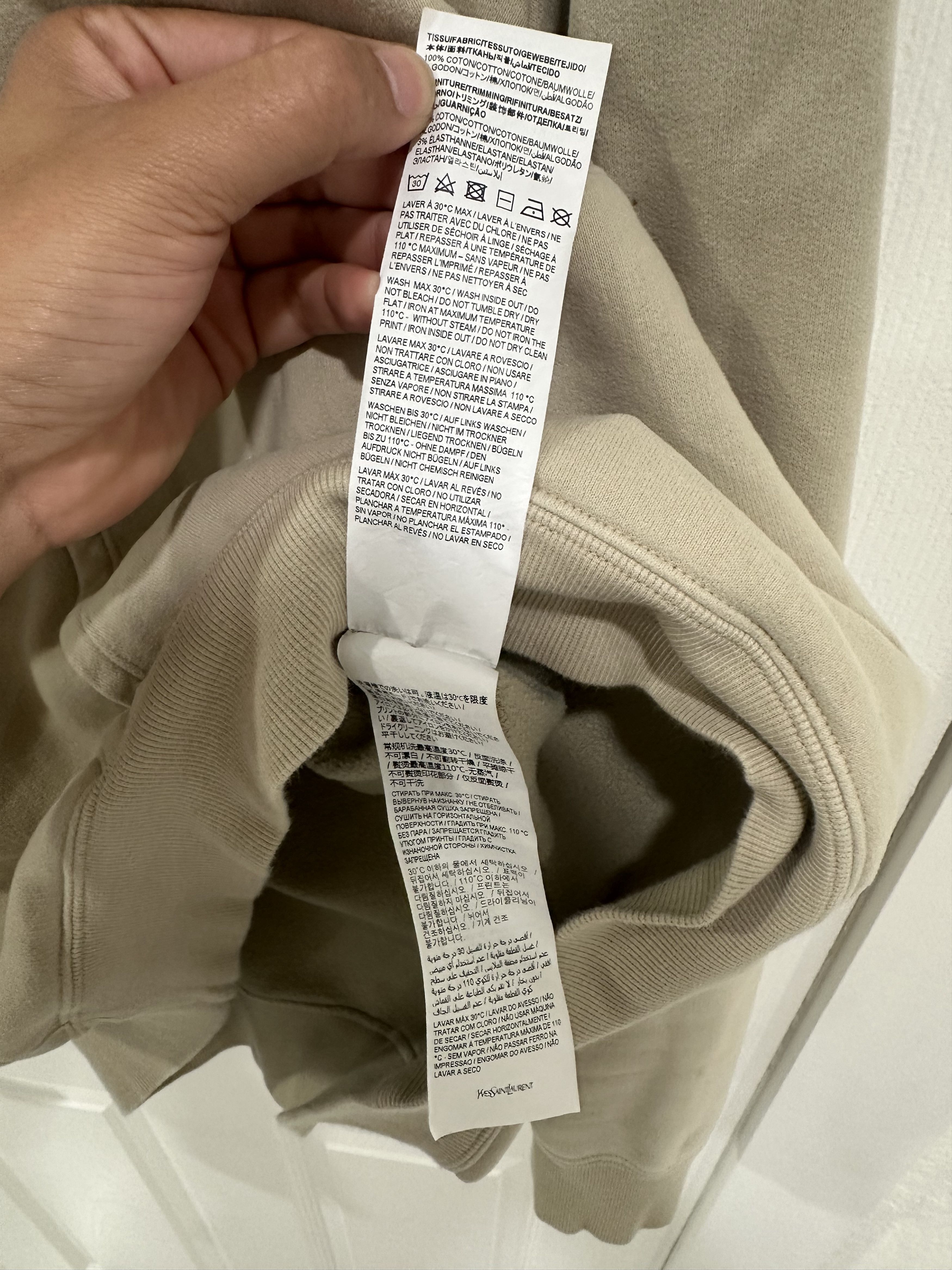 Yves Saint Laurent Painted Logo Print Hooded Sweatshirt Beige Size US L / EU 52-54 / 3 - 5 Thumbnail