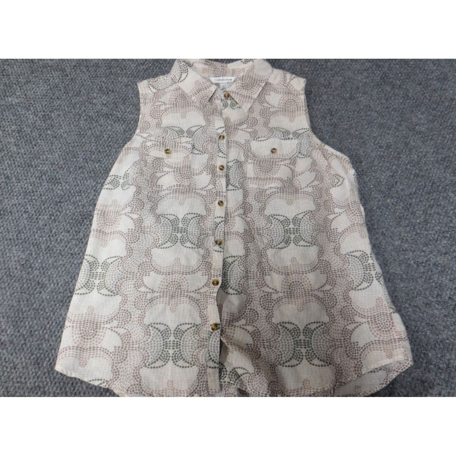 Apt. 9 Apt 9 Womens Blouse L Beige Button-Up Sleeveless Crew Neck Casual Tunic Regular Womens Size L / US 10 / IT 46 - 2 Thumbnail