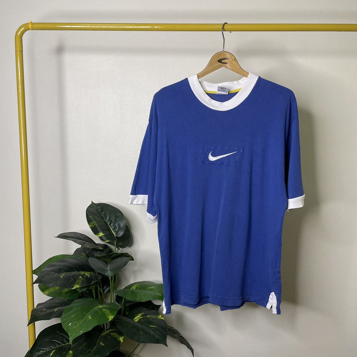 Nike × Vintage Vintage 1990s Nike Embroidery Centre Swoosh Ringer T Shirt Size US L / EU 52-54 / 3 - 1 Thumbnail