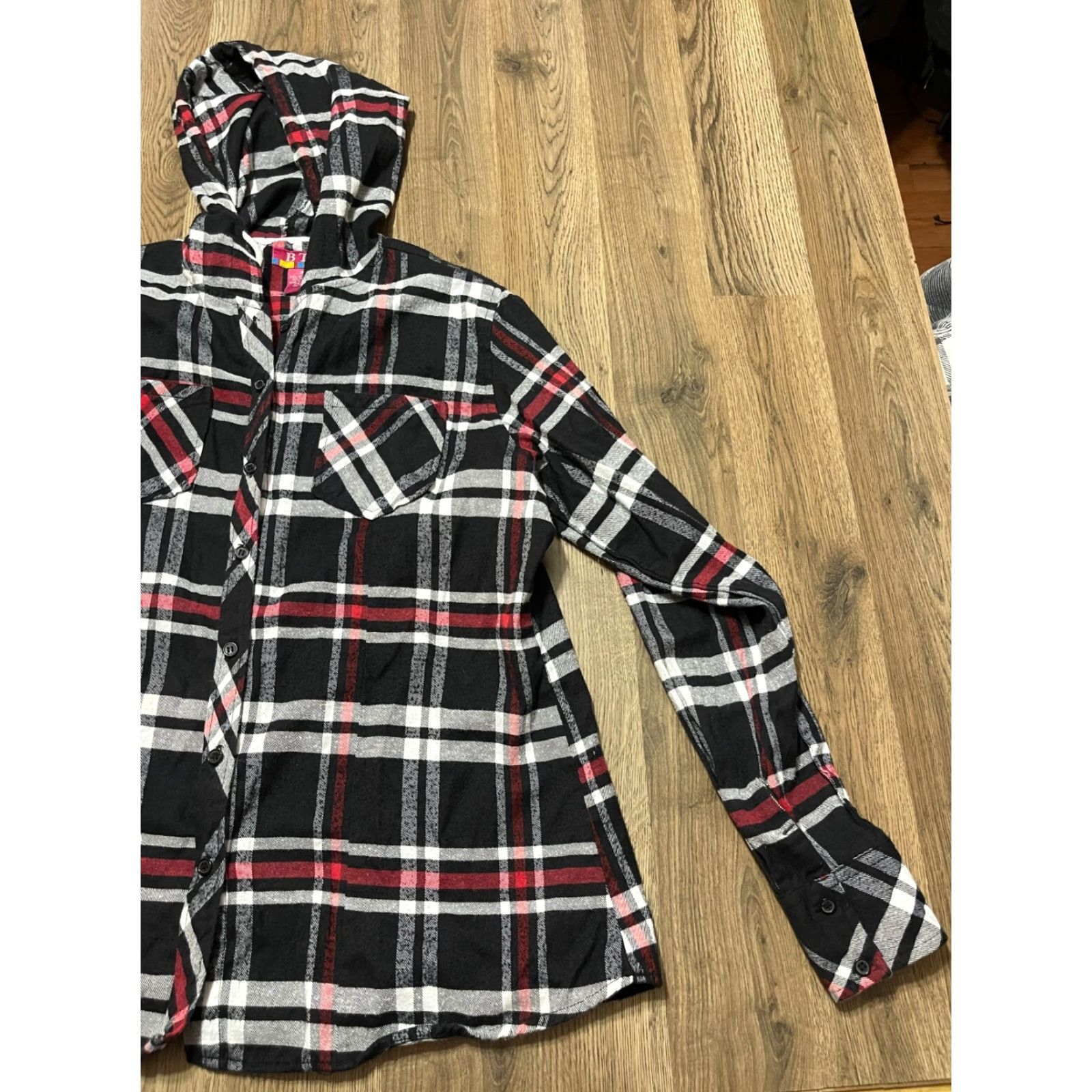 Vintage BTC Shirt Men's XL Black White Red Plaid Button Up with Hoodie Mens Size US XL / EU 56 / 4 - 4 Thumbnail