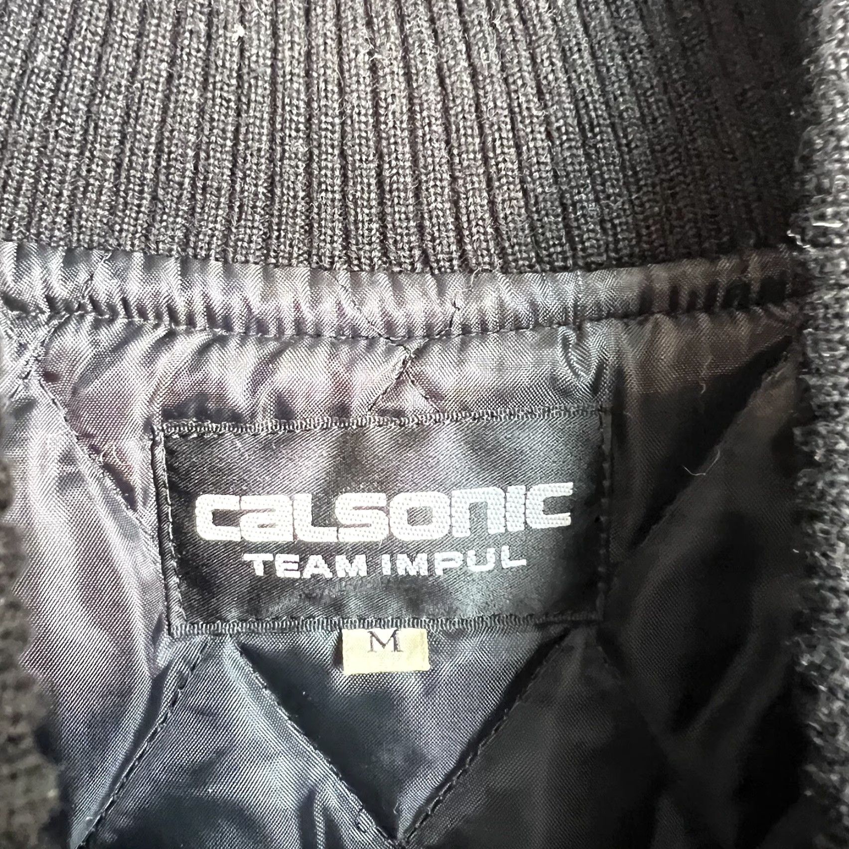 Vintage VINTAGE Calsonic Jacket Bomber Shirt Mens Adult Medium Black 90s Racing Wool Leather Size US M / EU 48-50 / 2 - 7 Thumbnail