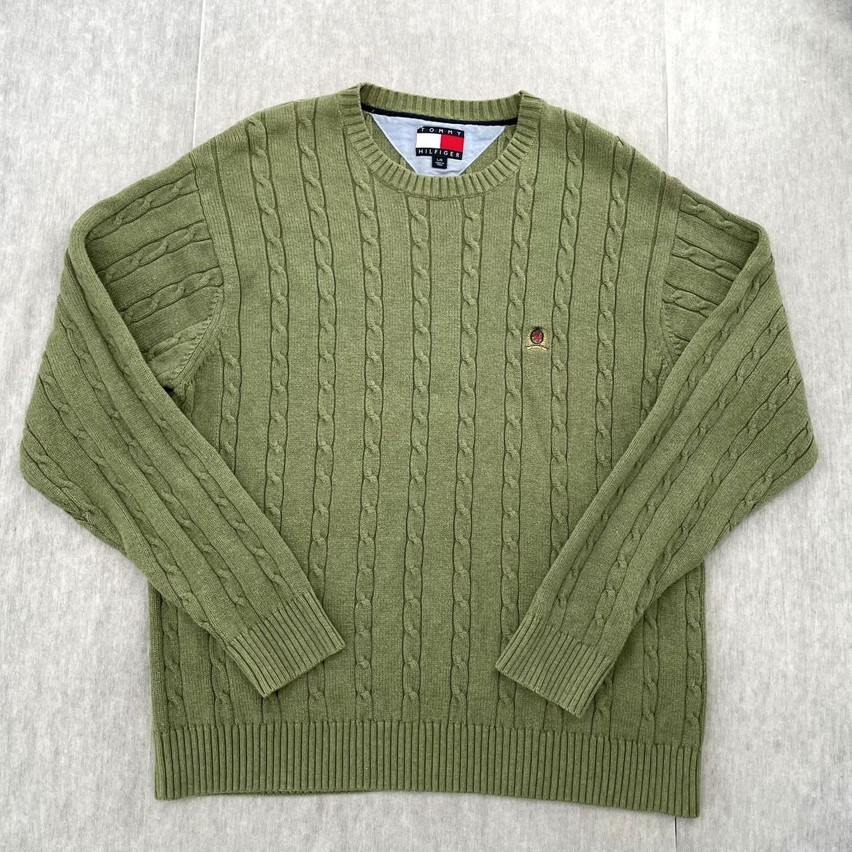 Tommy Hilfiger VINTAGE Tommy Hilfiger Sweater Adult Large Crew Neck Cable Knit Mens Size US L / EU 52-54 / 3 - 2 Thumbnail