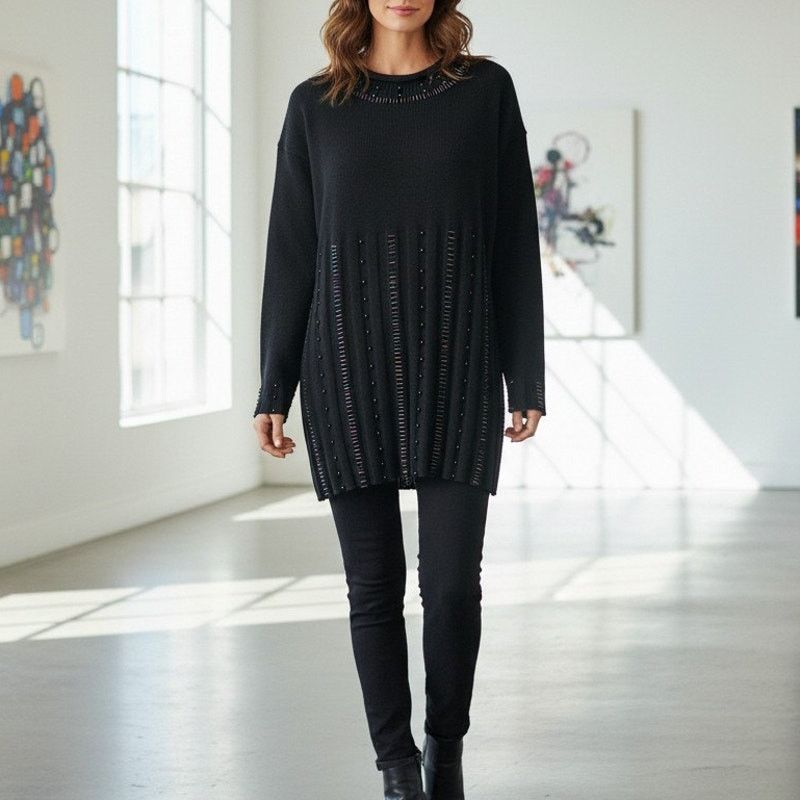 Vintage Chicara Embellished Beaded Knit Sweater Wool blend Germany Size XL / US 12-14 / IT 48-50 - 3 Thumbnail
