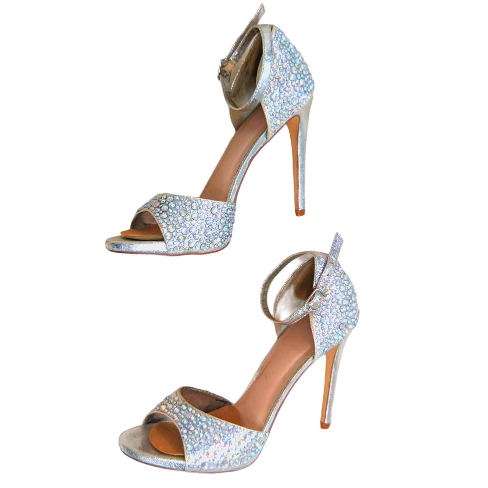 image of Nordstrom Lauren Lorraine Crystal Stiletto Silver Heel Shoes Sandal Size 9, Women's