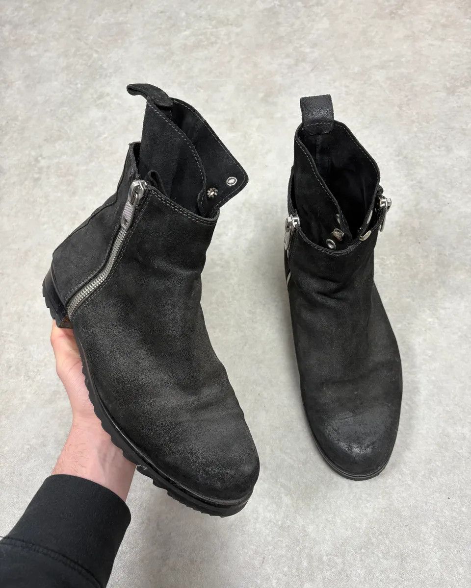 Diesel Black Suede Eroded Biker Leather Boots