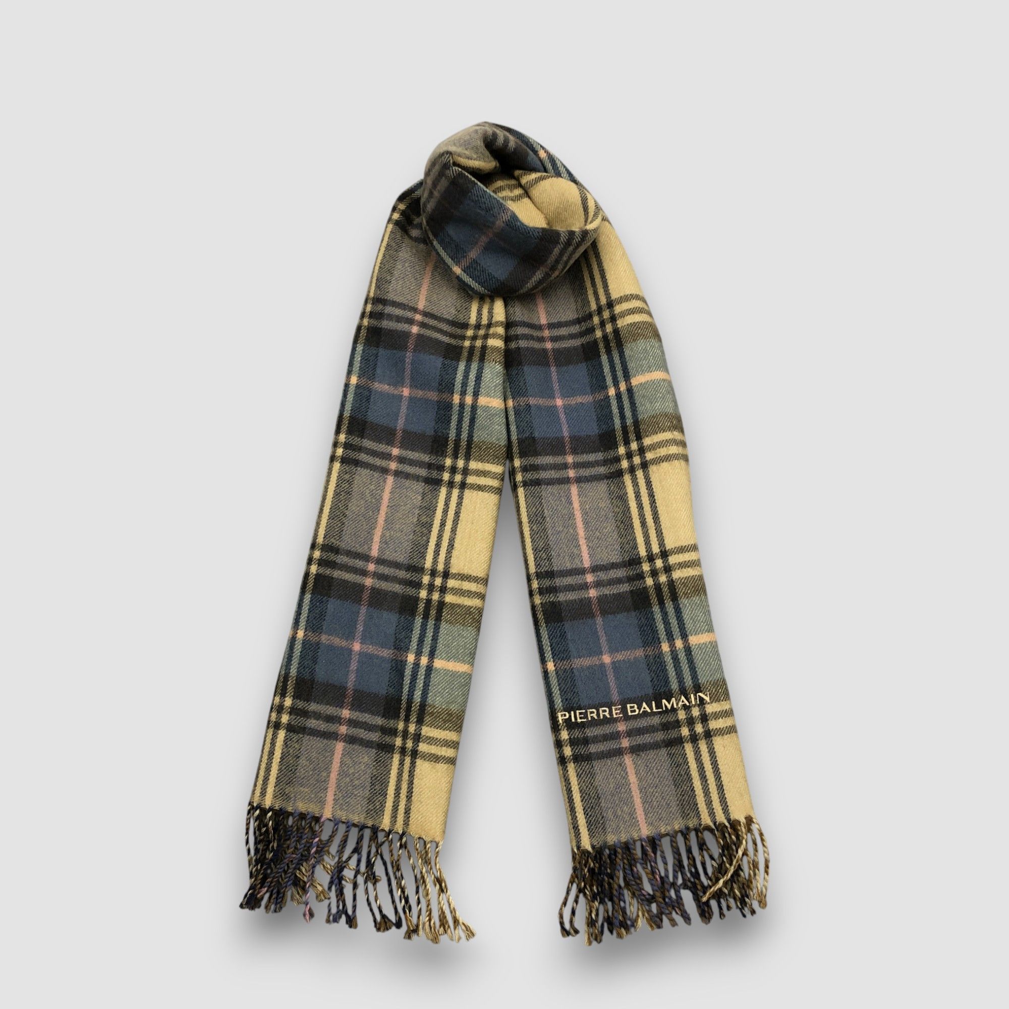 Japanese Brand Vintage Pierre Balmain Scarf Muffler Wool Plaid Neck Scarves Size ONE SIZE - 2 Thumbnail