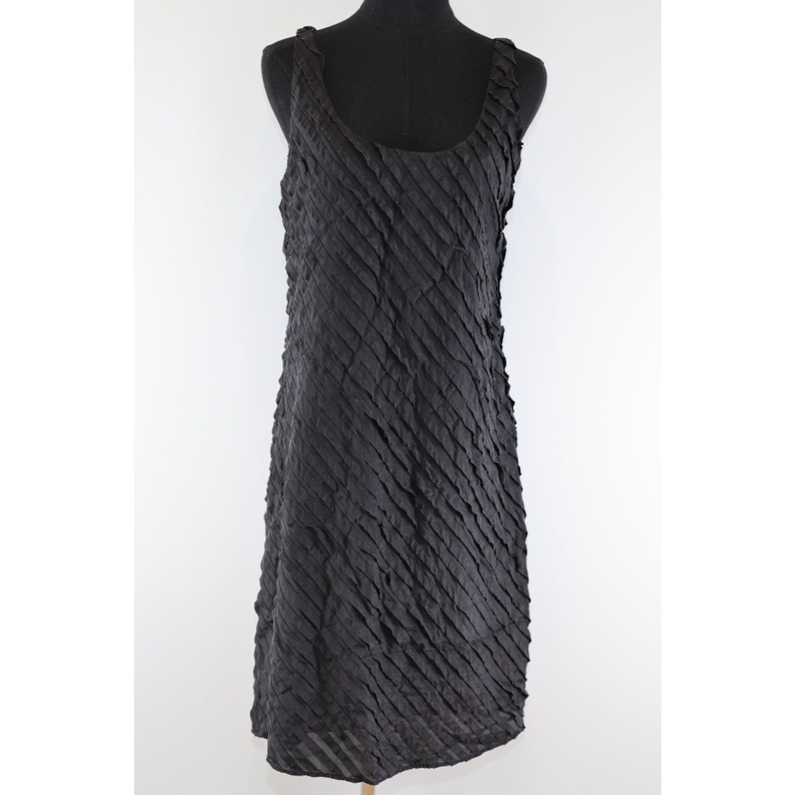 Eileen Fisher EILEEN FISHER Black Ruffle Silk Tank Sneath Dress 6 $238 Size M / US 6-8 / IT 42-44 - 2 Thumbnail