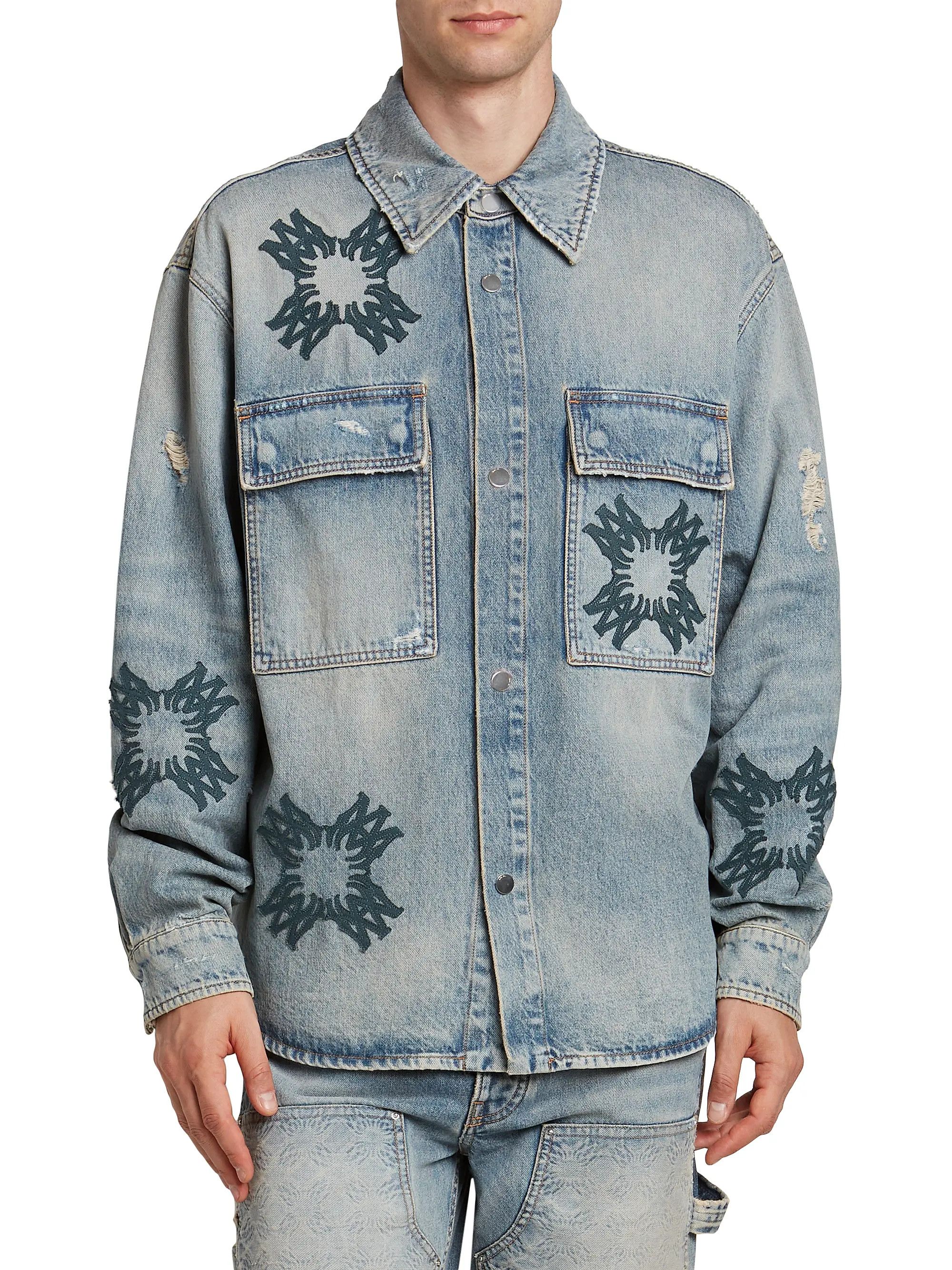 Amiri os11x0625 Ma Quad Denim Logo Shirt in Antique Indigo Size US XXL / EU 58 / 5 - 3 Thumbnail