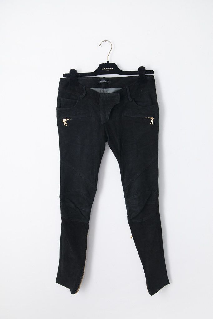 image of Balmain Aw10 Black Suede Biker Pants, Women's (Size 26)