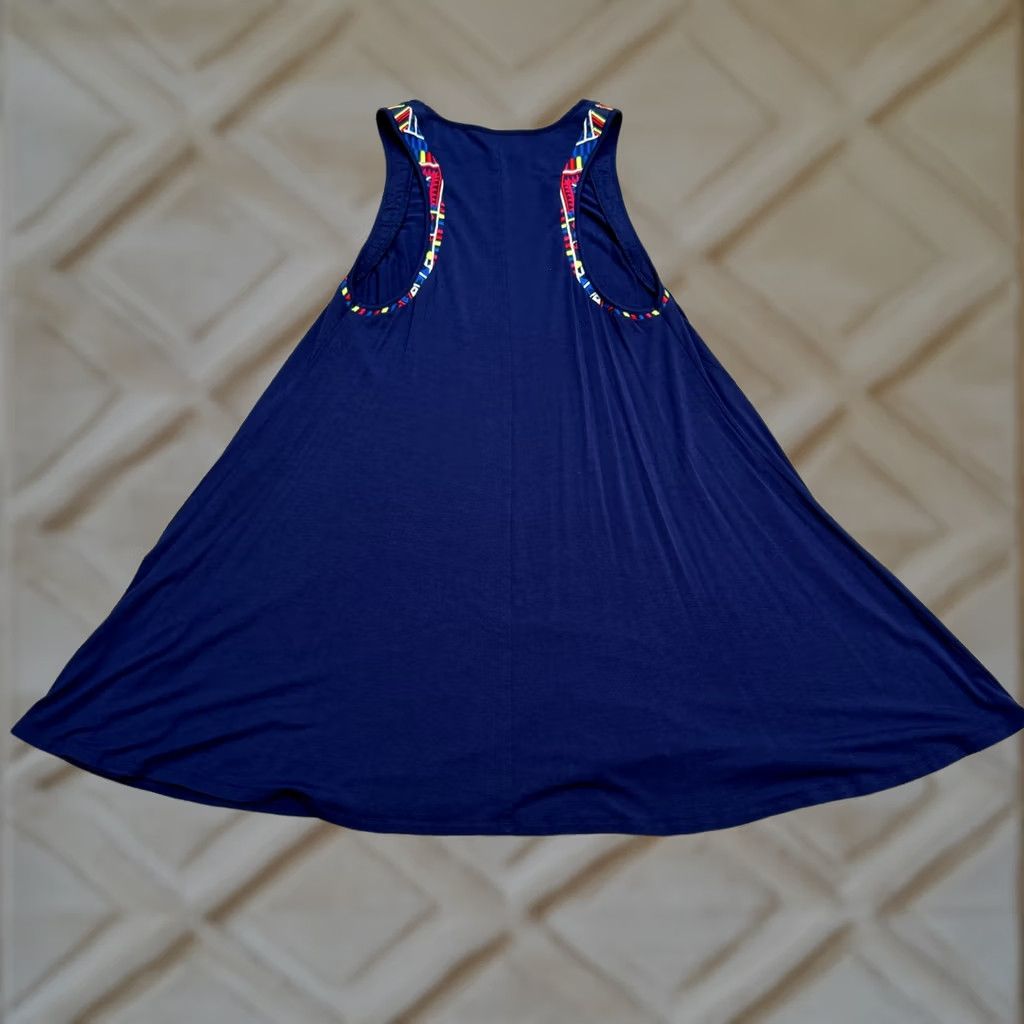 Vintage Tart Embroidered A-Line Tank Swing Dress Women Small Navy Blue Sleeveless Casual Size S / US 4 / IT 40 - 1 Thumbnail