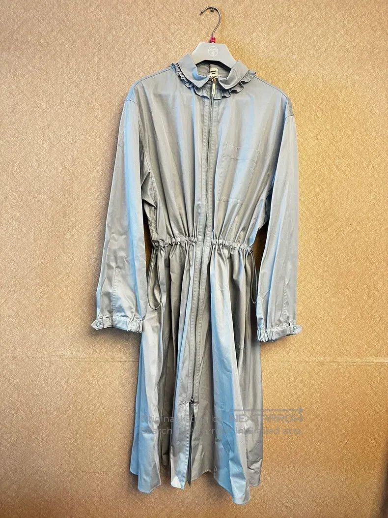 Hermes Hermes Glacier Blue Ruffle Collar Waist Cinched Dress Coat Size XS / US 0-2 / IT 36-38 - 1 Thumbnail