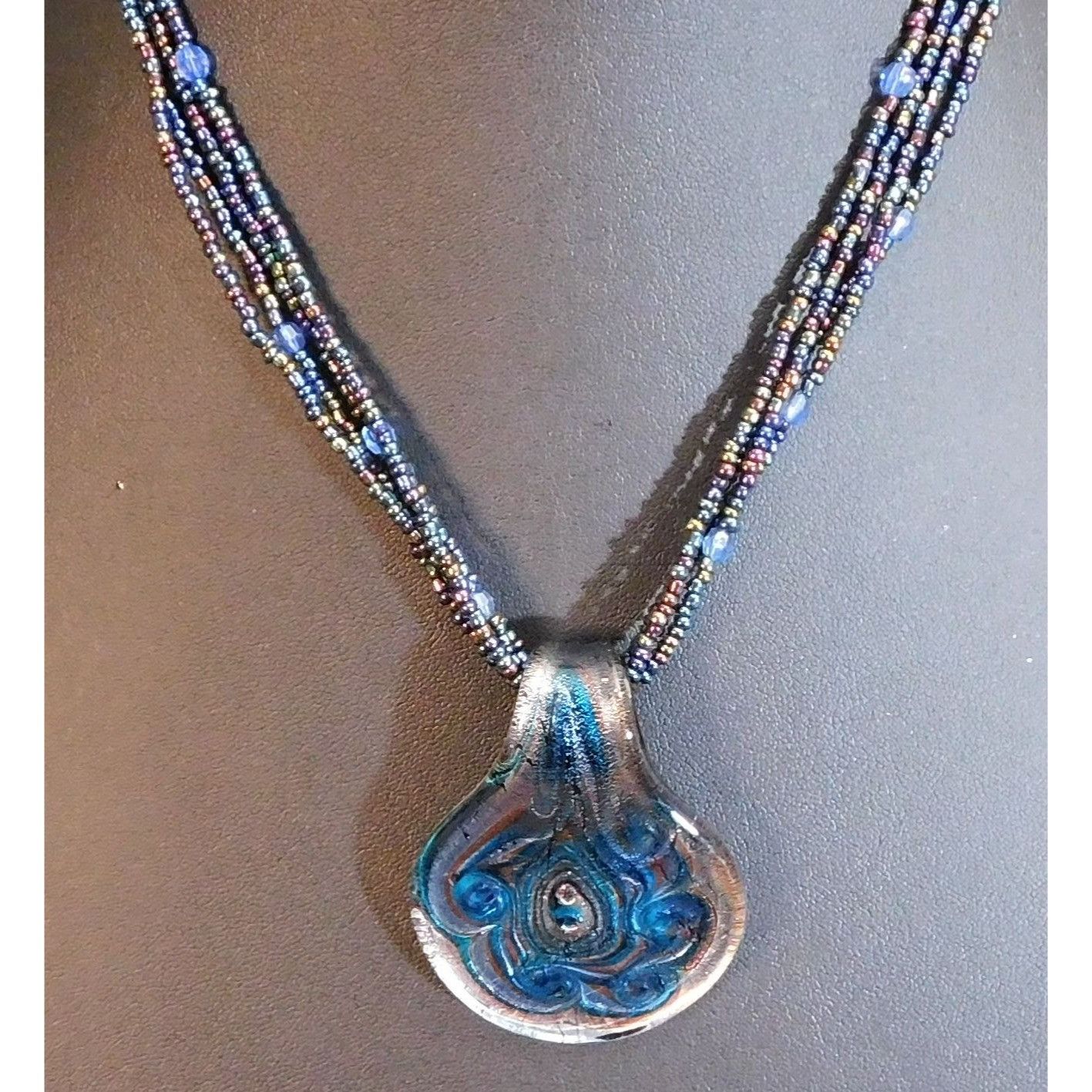 Other Mermaidcore Swirly Blue Glass Pendant Necklace With Oil Slic Size ONE SIZE - 1 Thumbnail