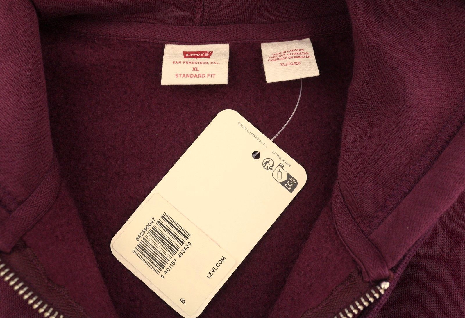 Levi's STANDARD FIT XL Burgundy Full Zip Logo Hooded 87113 Size US XL / EU 56 / 4 - 6 Thumbnail