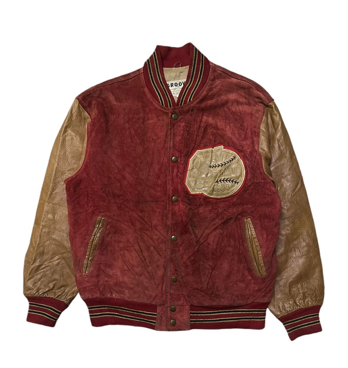Vintage Vintage 80s Groovy leather varsity jacket Size US M / EU 48-50 / 2 - 1 Thumbnail