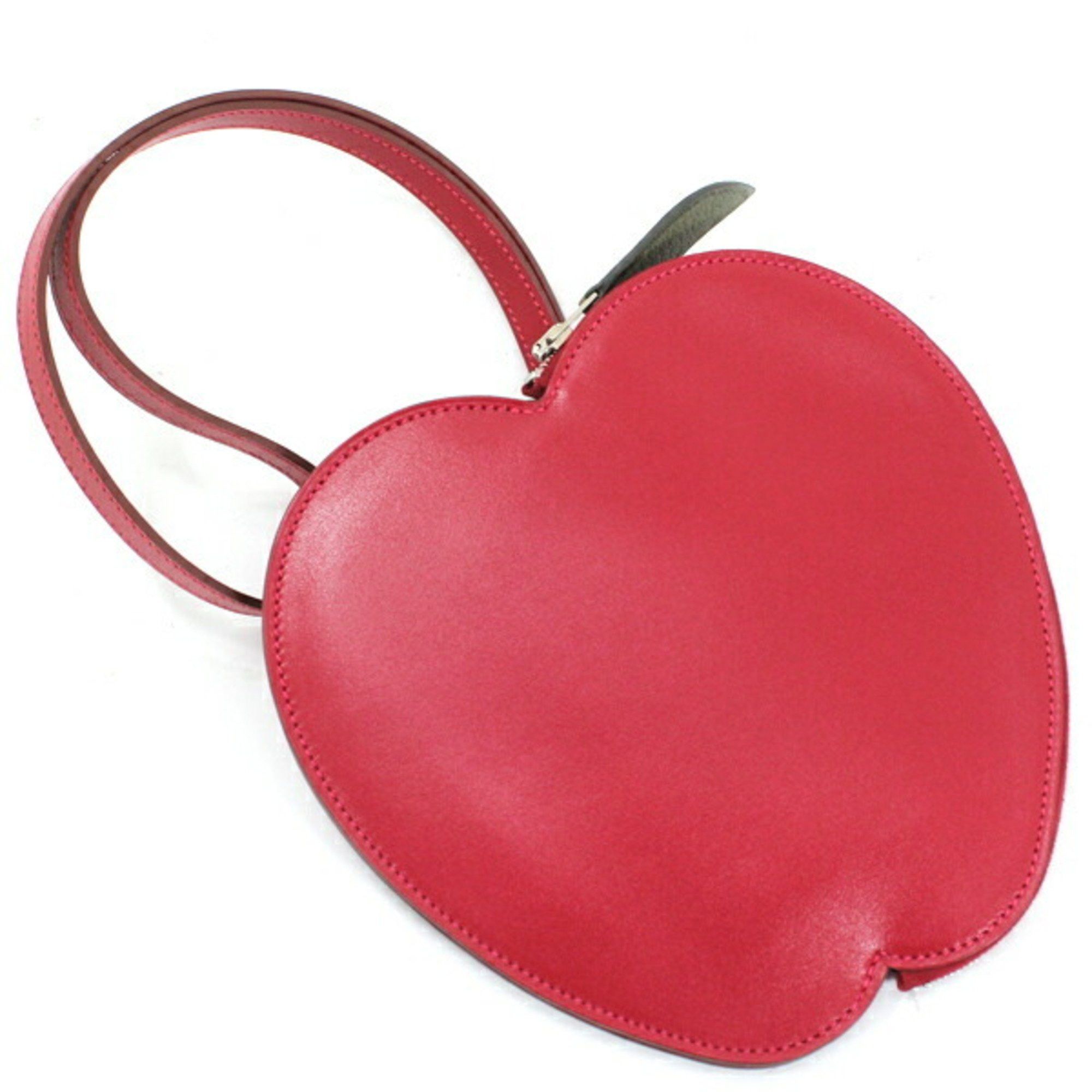 Hermes Hermès Pochette Pomme Apple Pouch with Handle, Rouge vif Tadelakt x Chevre Motif Bag, HERMES Women's T5892 Size ONE SIZE - 1 Thumbnail