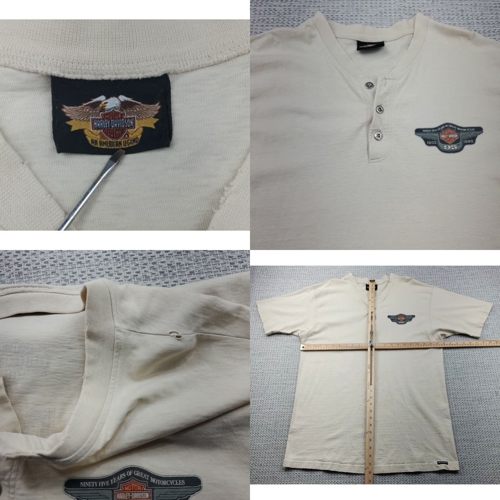 Harley Davidson VINTAGE Harley-Davidson Henley Shirt Mens 2XL T-shirt 1990s Motorcycle Biker Ivory Short Sleeve 95 Years 1995 Mens Size US XXL / EU 58 / 5 - 8 Thumbnail