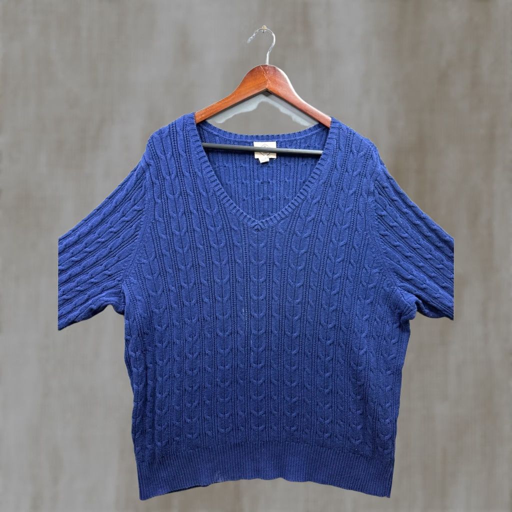 Vintage St. John's Bay Sweater Womens Blue Cable Knit V-Neck Relaxed 3X Pullover Knit Knit Royal Blue Womens Plus Size Casual Fall Winter Spring Womens Size XXL / US 16-18 / IT 52-54 - 1 Thumbnail