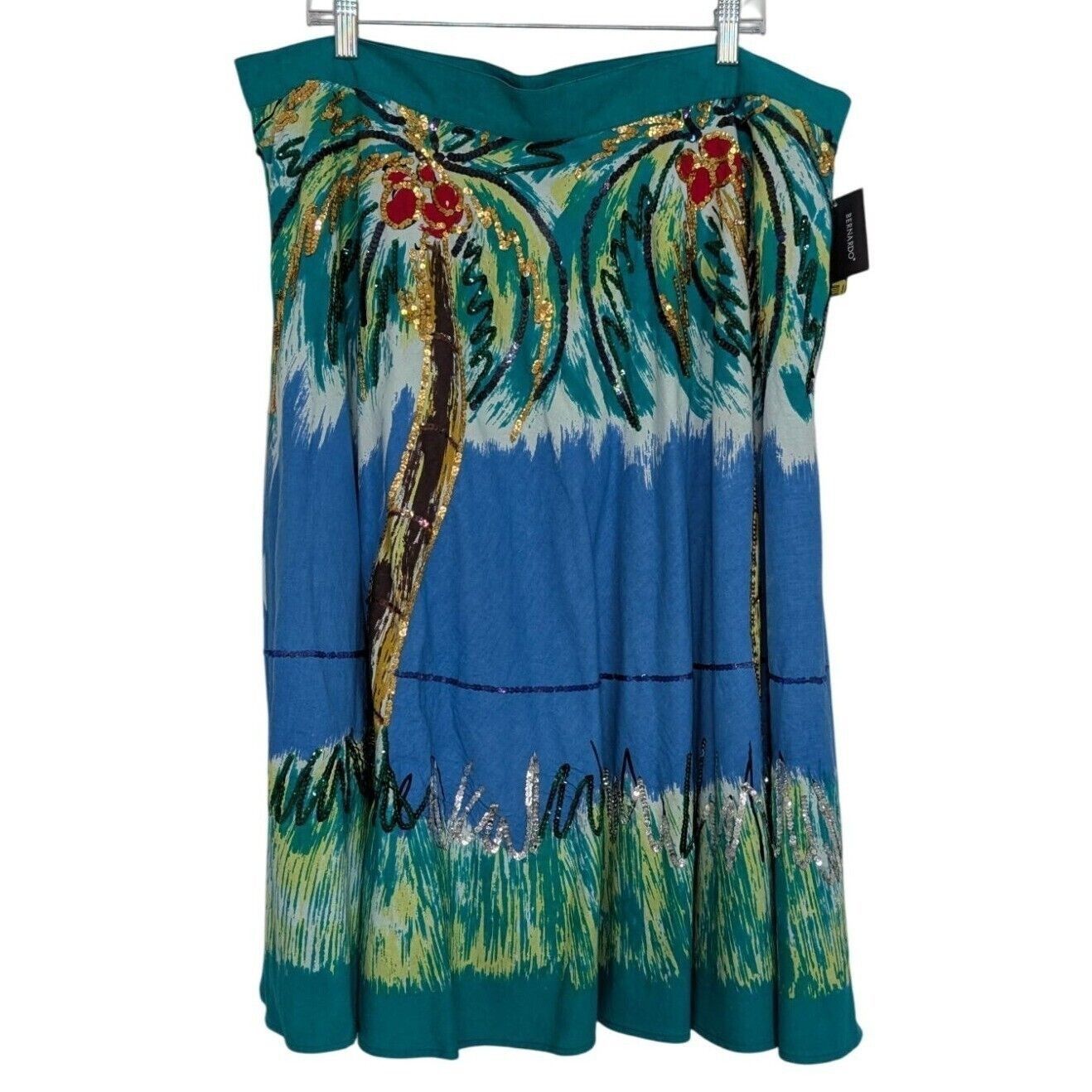 Designer NEW Bernardo Palm Tree Skirt Womens Size XL Blue Sequins 100 Size 38" / US 16 / IT 52 - 1 Thumbnail