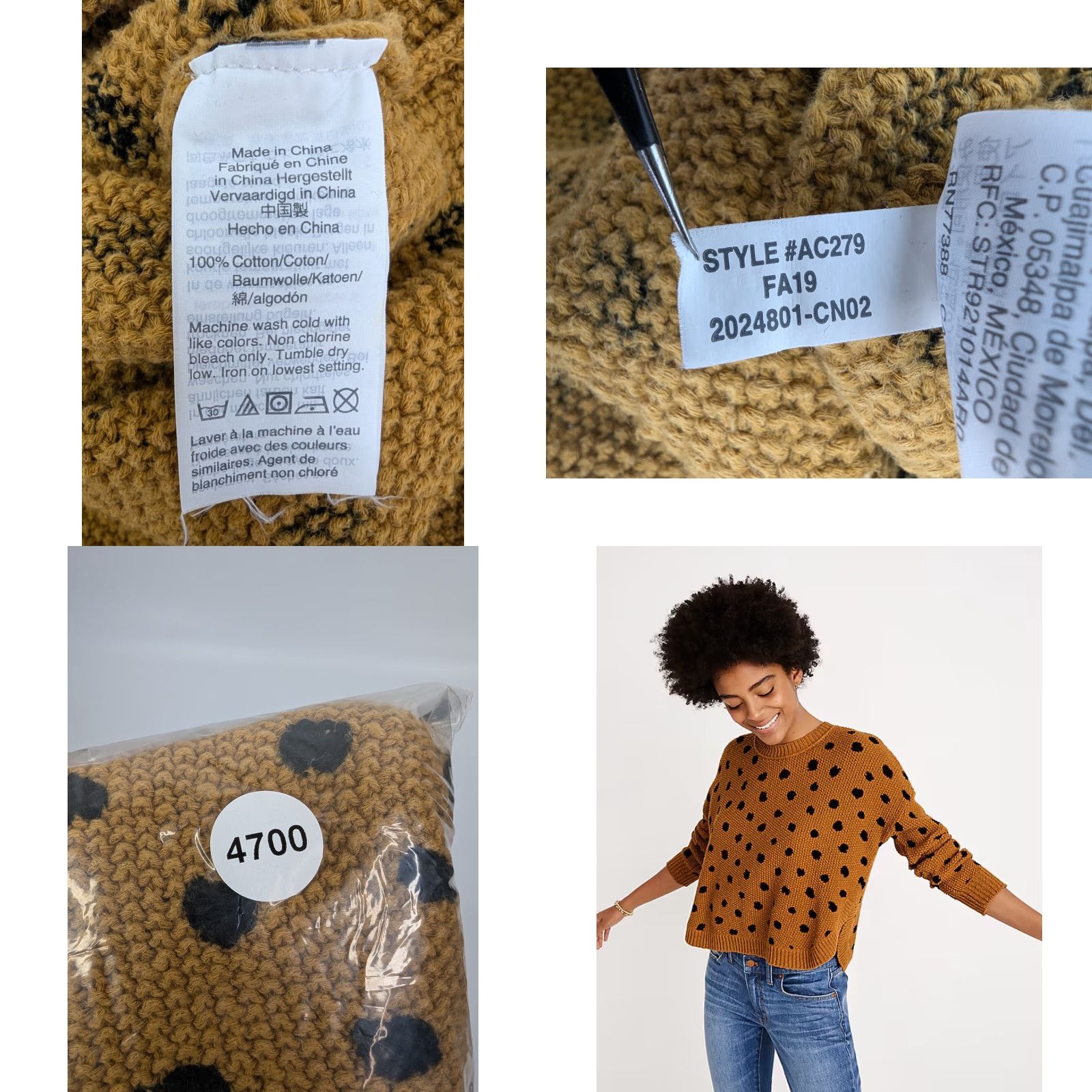 Madewell VINTAGE Madewell Pullover Sweater Crew Neck Women XS Mustard Gold Polka Dot Knit Cotton Pullover 90s Style Pink? Size XS / US 0-2 / IT 36-38 - 8 Thumbnail