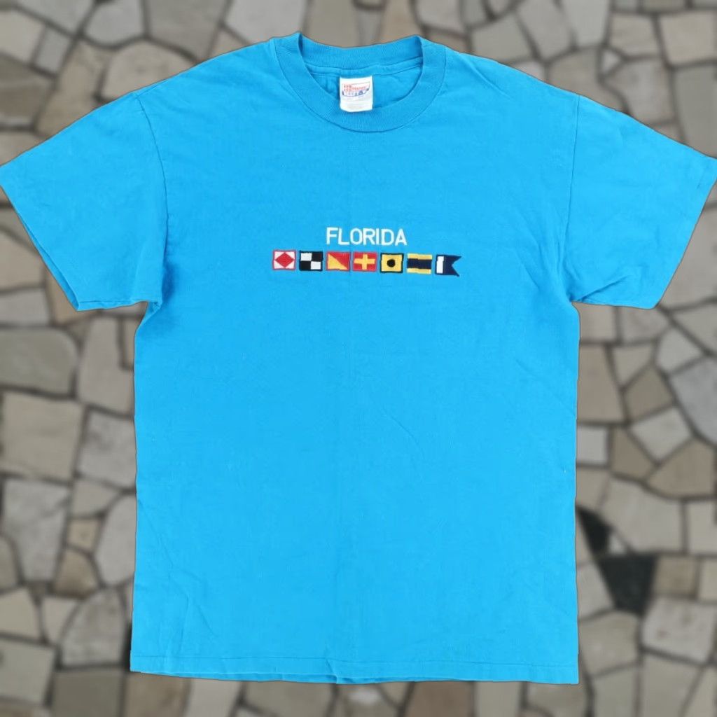 Hanes VINTAGE Hanes Florida Embroidered Single Stitch Solid T-Shirt Blue Men's L Size US L / EU 52-54 / 3 - 1 Thumbnail