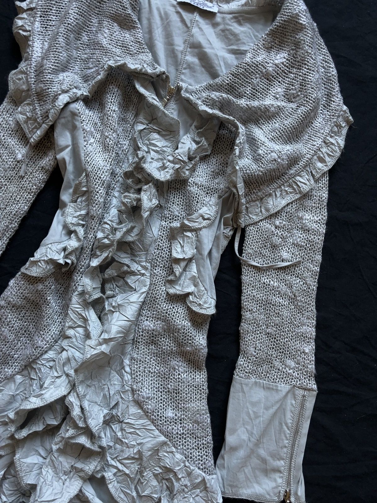Vintage FRENCH MINI LACE RUFFLE MIXED LONG SLEEVE DRESS Size M / US 6-8 / IT 42-44 - 7 Thumbnail